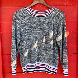 THML crew neck long sleeve striped stretchy pullover top